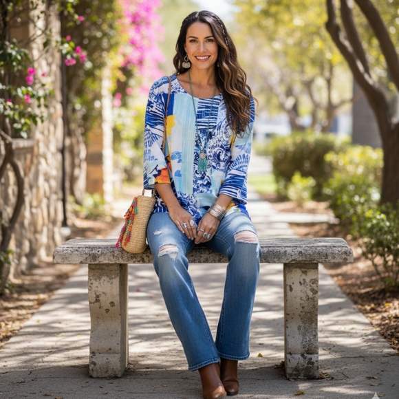 🌿Christopher & Banks Women's Large Sequin Studded Top in Mixed Media Top - Picture 8 of 10